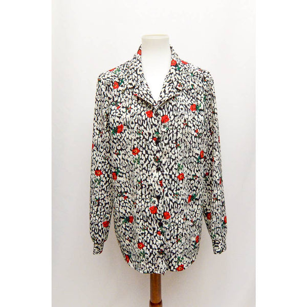 Vintage Graff womens blouse black white red L+ 80s