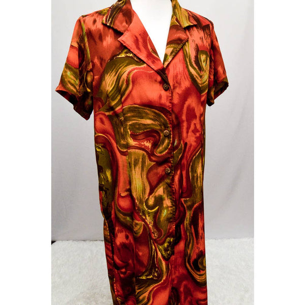 Vintage womens dress duster red brown orange M 90s