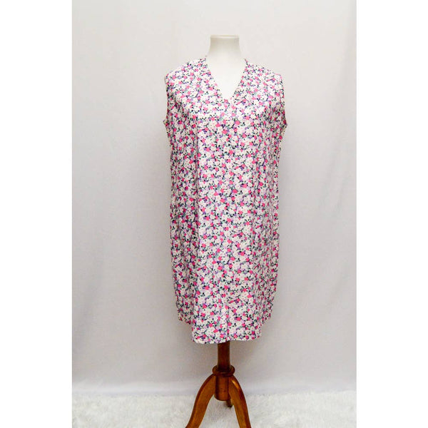 Vintage womens house dress pink white M+ 70s