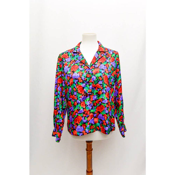 Vintage womens blouse button up red green L+ 90s