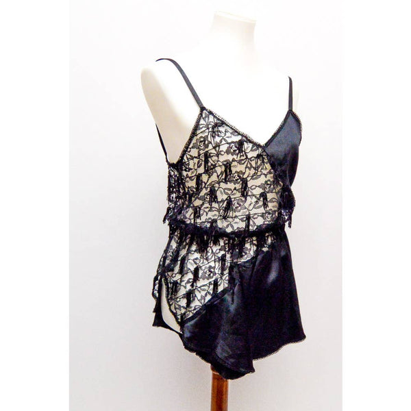 Vintage Flora Nikrooz bodysuit black M 80s