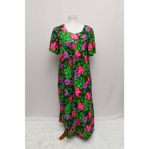 Vintage Phases womens house dress mumu green M+ 90s