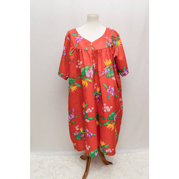 Vintage Island Fashions womens mumu house dress red 2X 80s