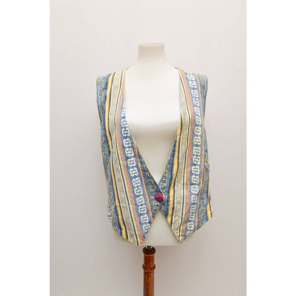 Vintage Stampede womens vest western cream blue 1X 80s