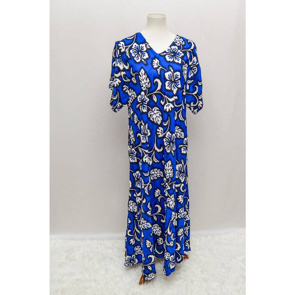 Vintage Hibiscus Collection womens dress blue white hawaiian  XL+ 90s