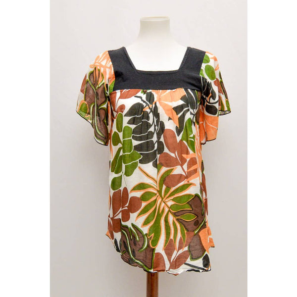 Womens floral blouse green yellow black S