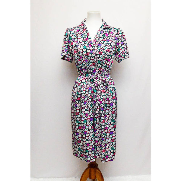 Vintage womens dress flower power M+ 80s