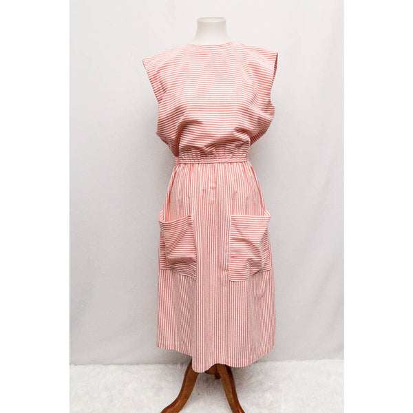 Vintage womens house dress pink white M+ 80s