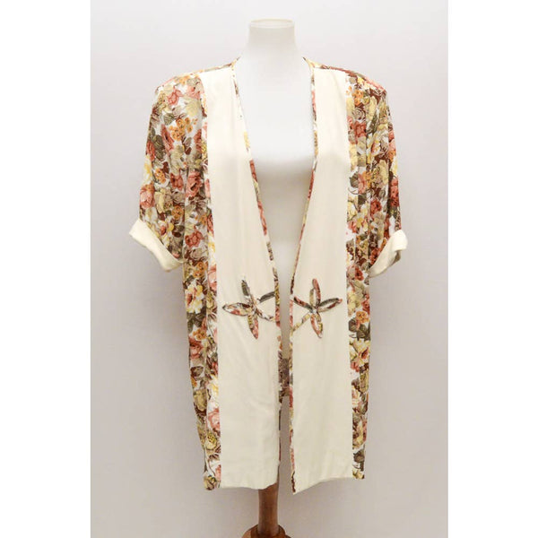 Vintage Anna cardigan cover up white brown L 80s