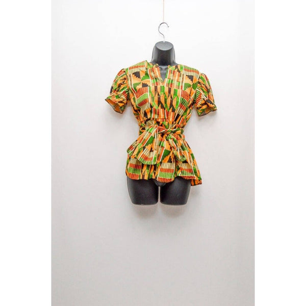 Ethnic womens blouse yellow black green S+