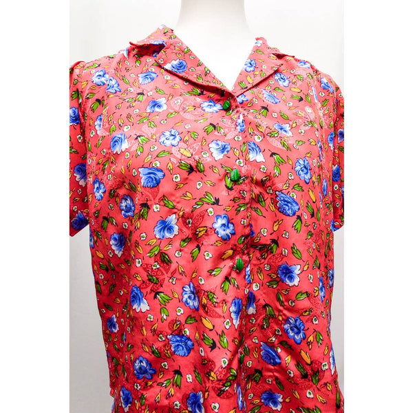 Vintage womens blouse red button down M+ 80s