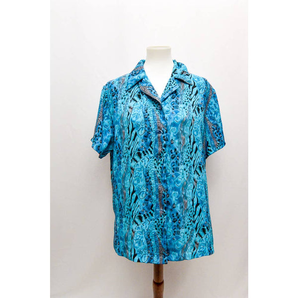 Vintage J.E. Fashions womens blouse blue XL 80s