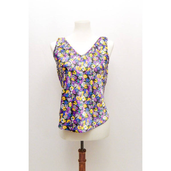 Womens cami blouse sleeveless purple yellow S+