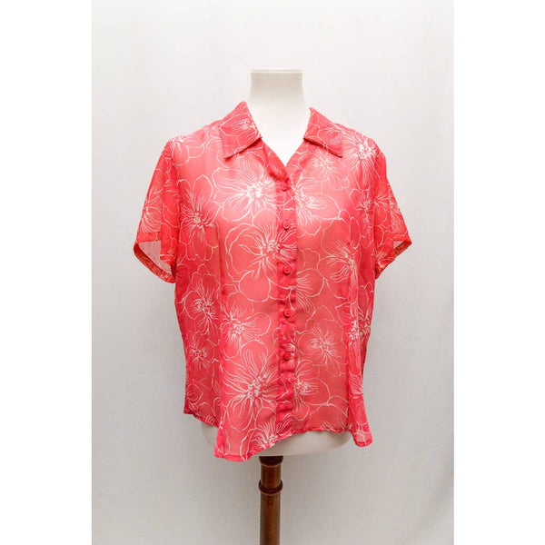 Vintage Sarah Bentley womens blouse pink sheer XL+ 90s