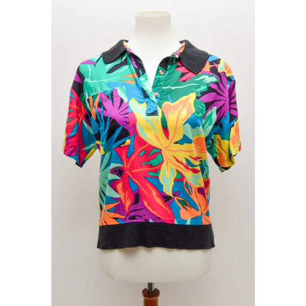 Vintage Petite Impressions womens blouse multicolor M 80s