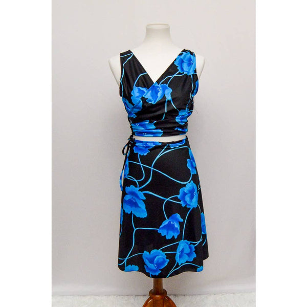 Womens 2 piece wrap skirt set black blue M+