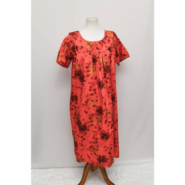 Vintage Lauhala womens house dress mumu red L