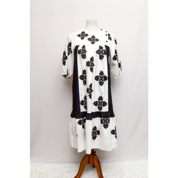 Vintage Chix Hawaii Liberty House womens dress black white S+ 70s