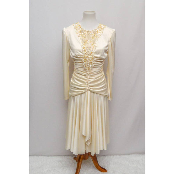 Vintage David Rose womens dress cream M 80s